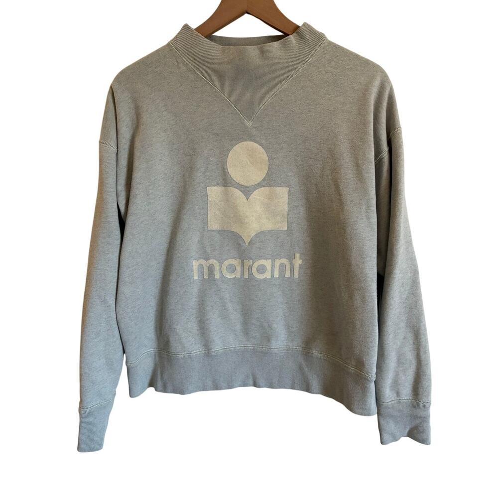 Isabel Marant Étoile Moby Flocked Logo Gray and Ecru Sweatshirt, Size 44 (US 12)